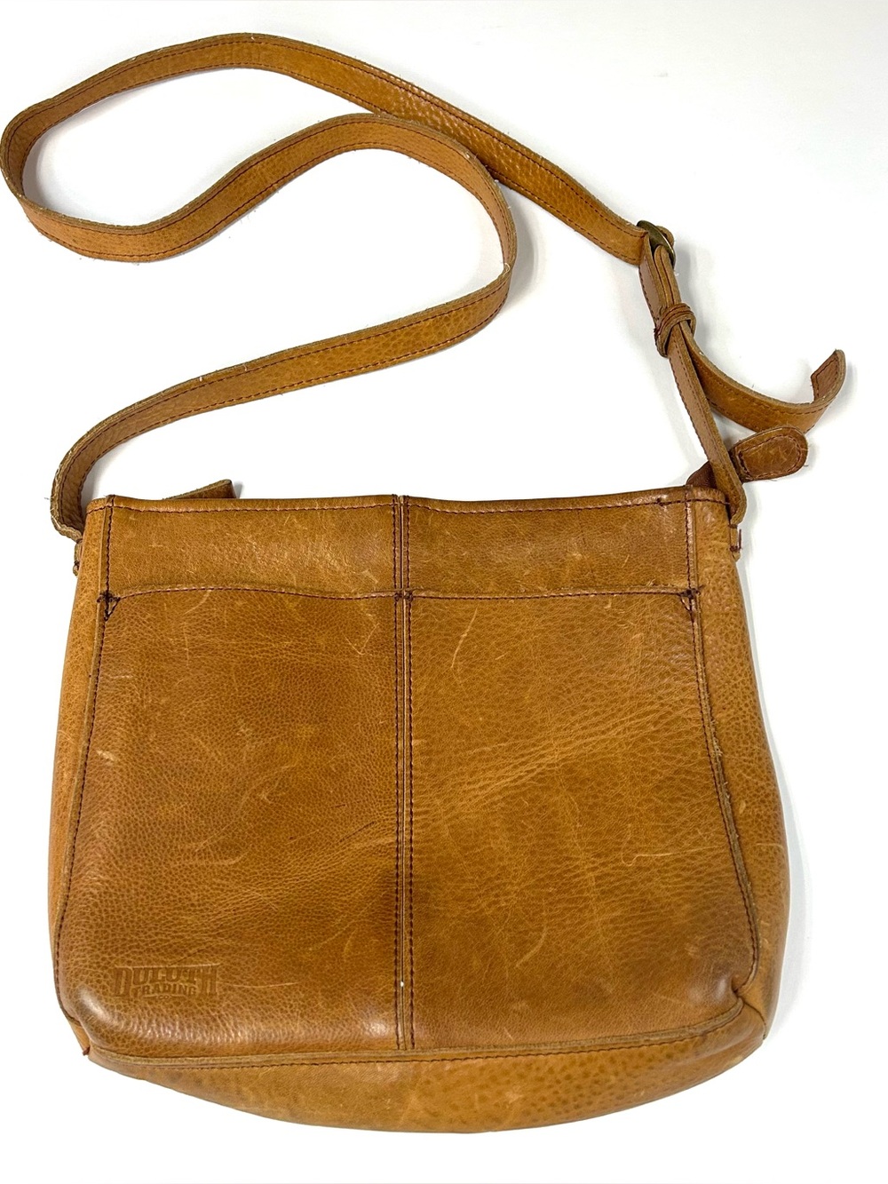 Duluth Trading Co Lifetime Sling Crossbody Bag Brown Beige Tan Leather #4184